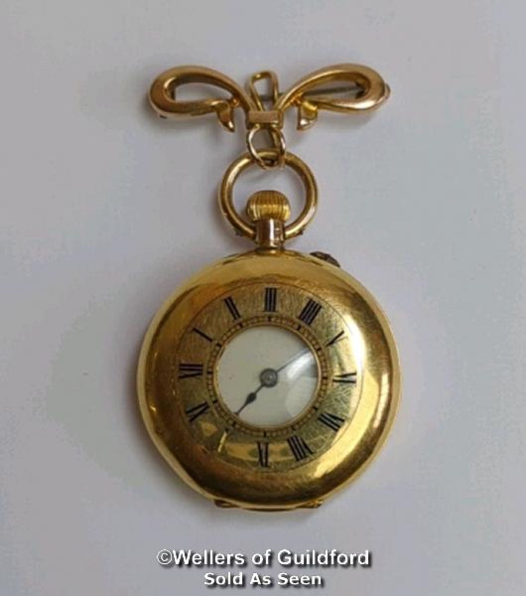 Half hunter fob watch with white enamel dial and entwinded monogrammed initials enscribed on - Image 7 of 7