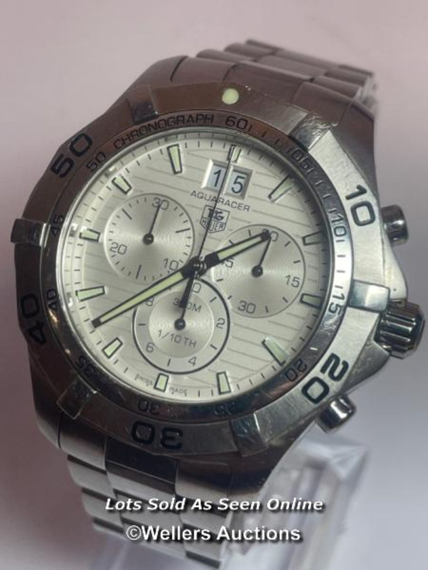 Tag Heuer aqua racer stainless steel wristwatch no. CAF101F, 3.3cm dial, good cosmetic condition