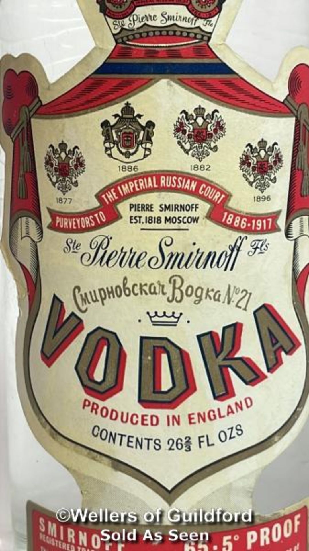 Smirnoff Vodka, 26 2/3fl, 65.5 Proof / Please see images for fill level and general condition. - Image 2 of 6
