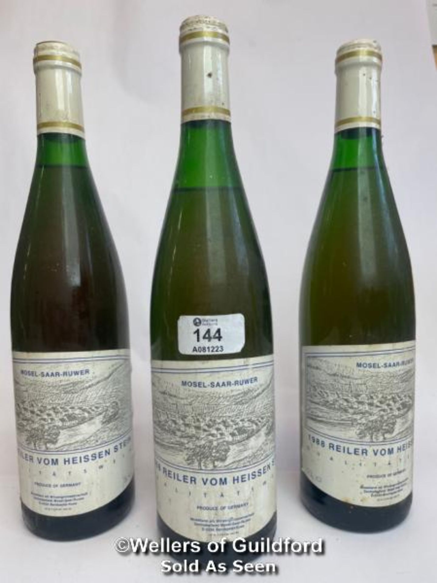 Three bottles of 1988 Reiler Vom Heissen Stein, 75cl, 9% vol / Please see images for fill level