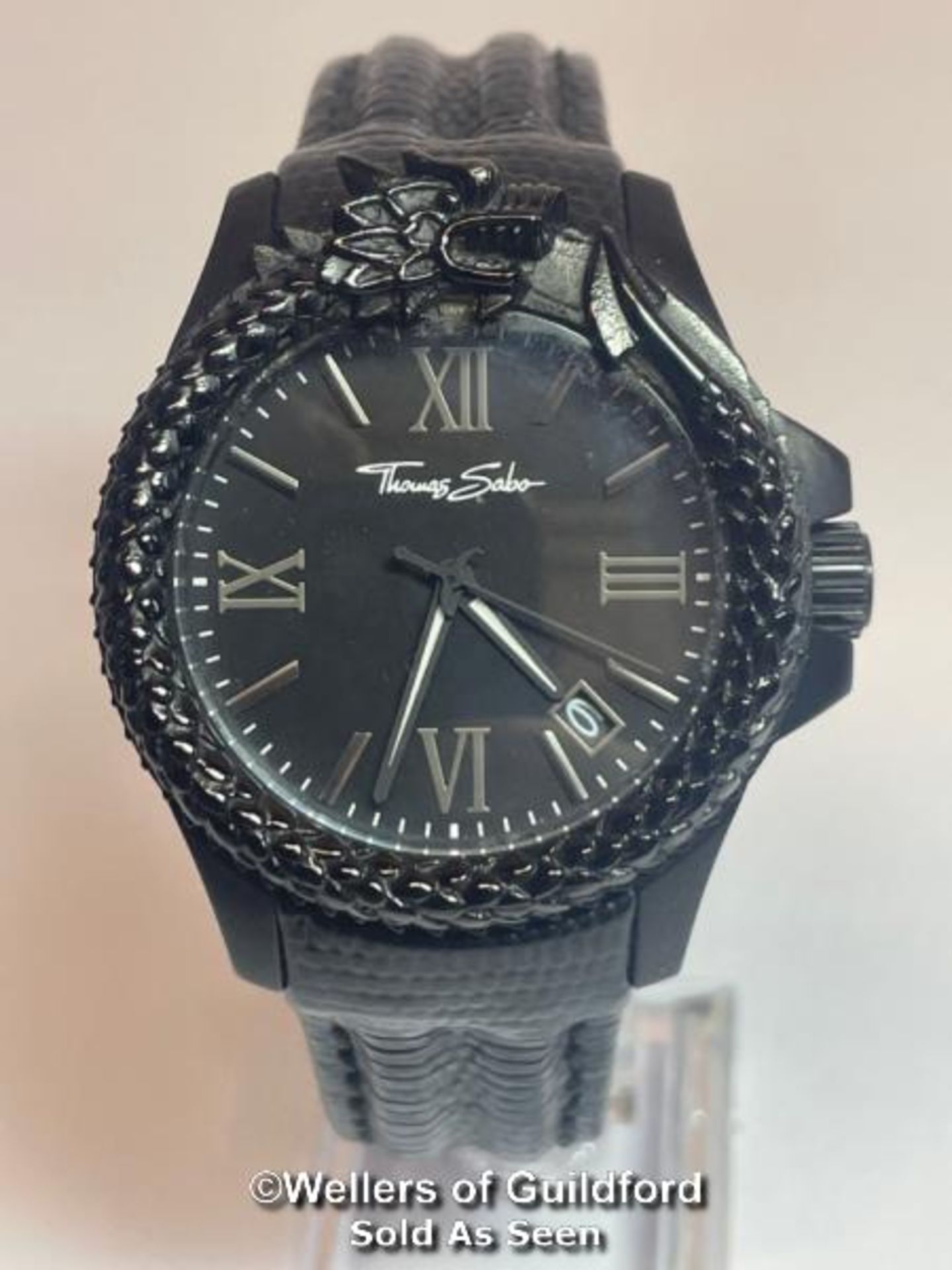 Thomas Sabo matt black stainless-steel wristwatch with dragon motif no. WA0230, with box, 4.4cm - Image 2 of 14