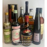 Nine bottles of assorted alcohol and liqueur inc. Tia Maria, Vieux Special, Aalborg Akvavit,