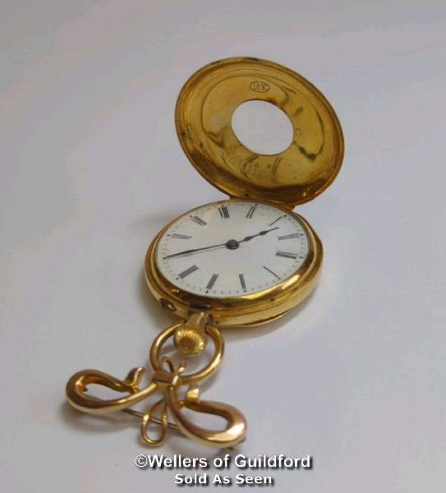 Half hunter fob watch with white enamel dial and entwinded monogrammed initials enscribed on - Image 3 of 7