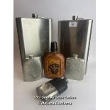 Six hip flasks, inc.Large 64oz, Electronic plated, and Pewter