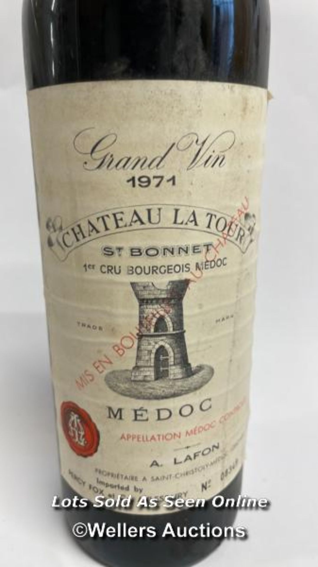 1971 Grand Vin Chateau Latour Premier Cru Bourgeois Medoc, 08349, 75cl / Please see images for - Bild 2 aus 4