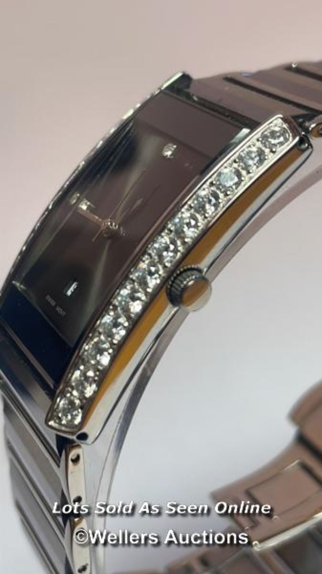 Tungsten wristwatch, quartz movement, tank style case with cubic zirconia borders on mirror - Image 3 of 14