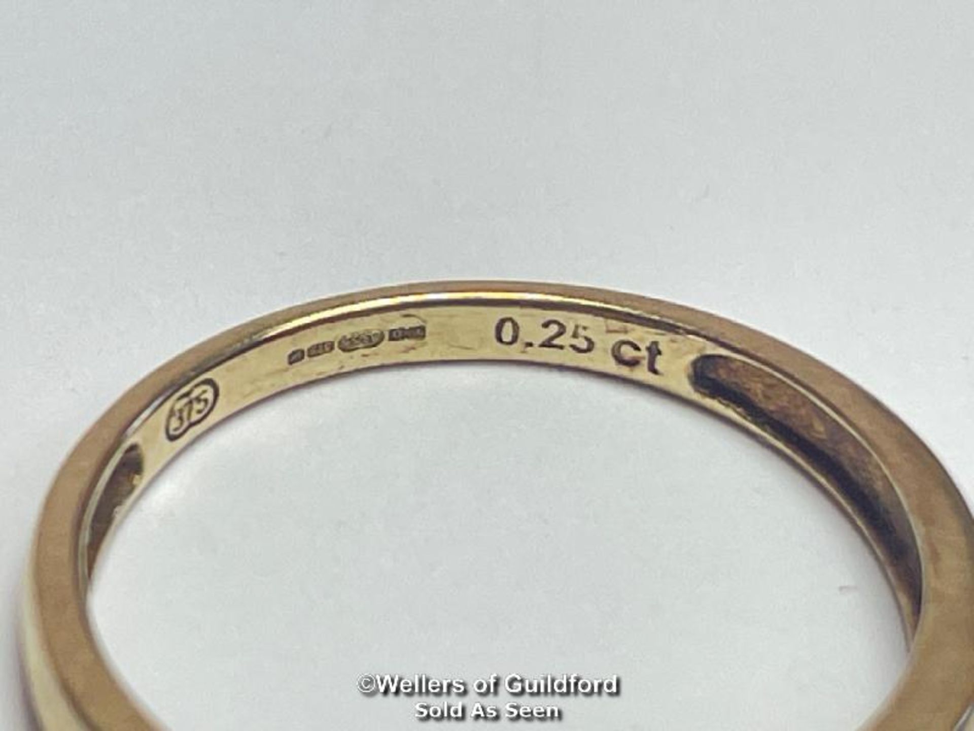 Diamond eternity half set band ring in hallmarked 9ct gold with baguette, taper baquette and - Image 4 of 5