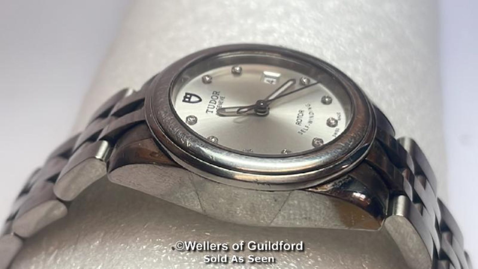 Tudor Geneve stainless steel wristwatch model M15000, 2.5cm dial with ten round brilliant cut - Image 6 of 12