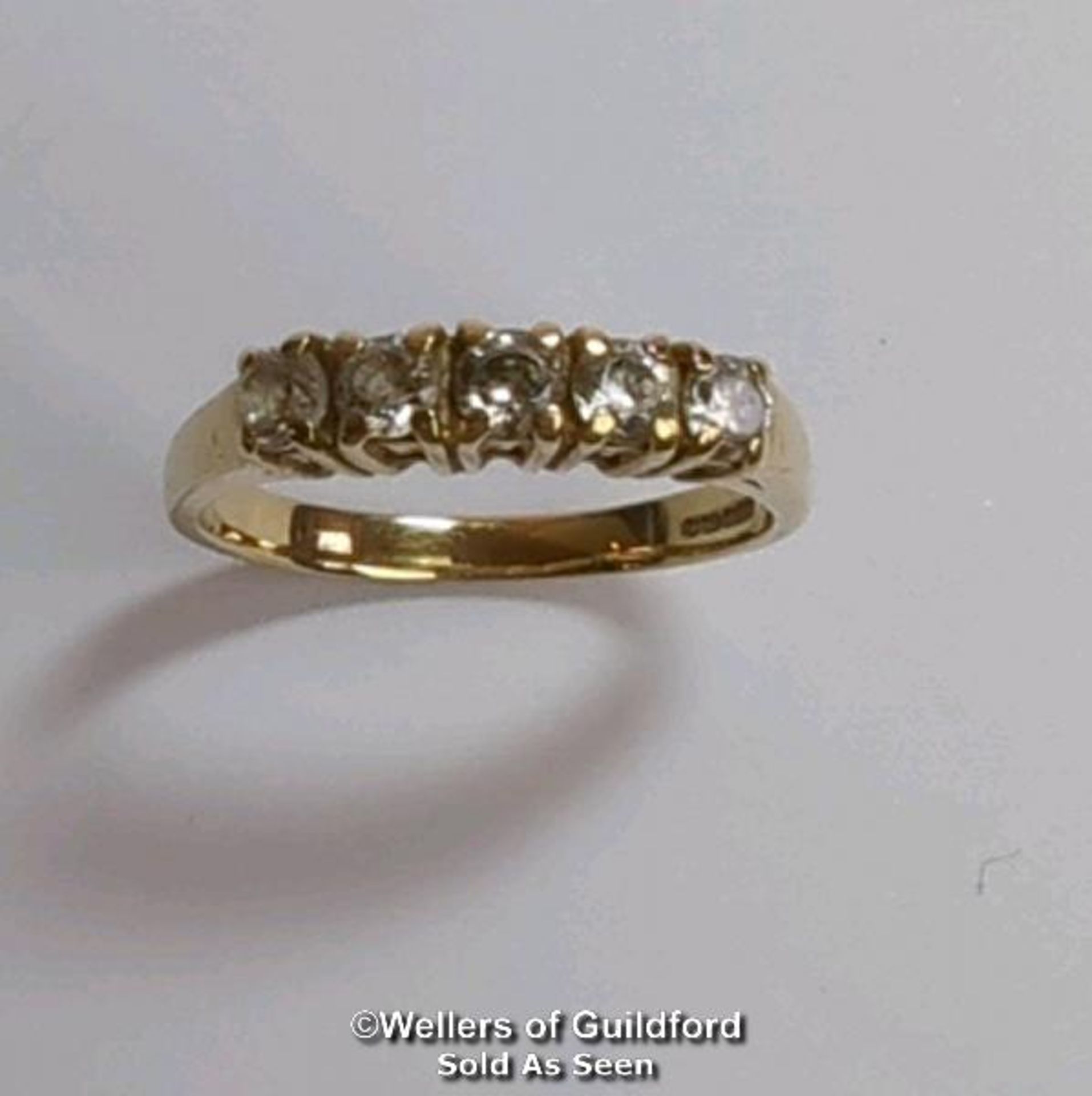 Five stone cubic zirconia ring in hallmarked 9ct gold. Diameter of stones 3.2mm. Ring size R1/2. - Image 2 of 6