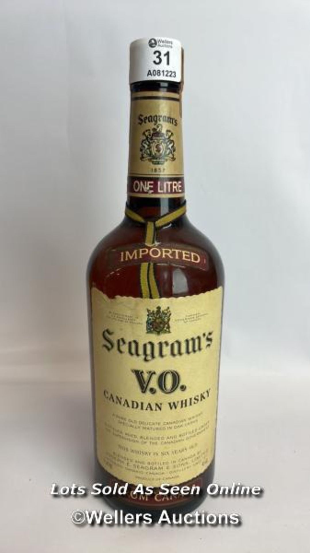 Seagrams V.O. Canadian Whisky, Aged 6 Years, Bottled in 1982, 1L, 43% vol / Please see images for