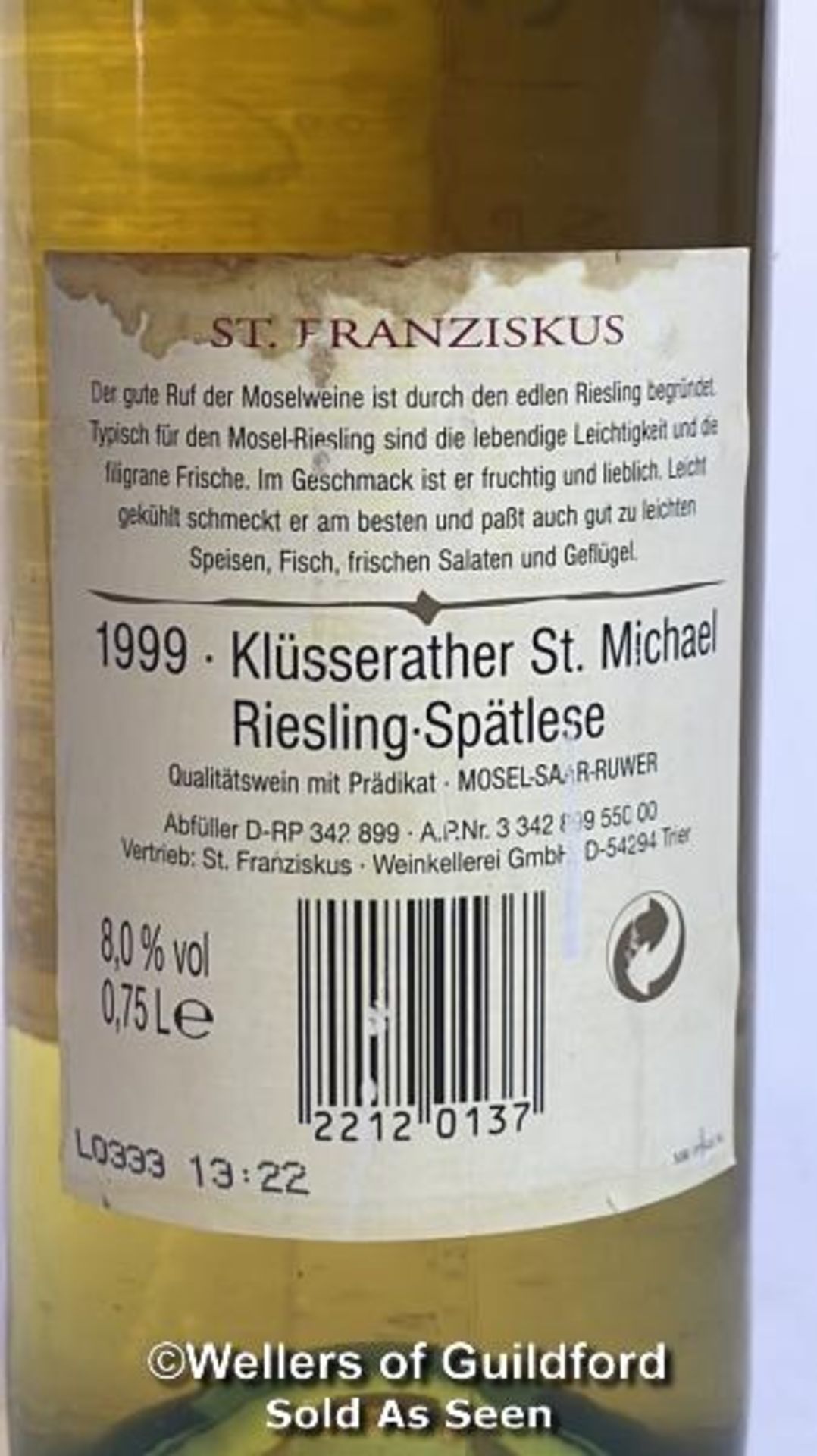 1999 Riesling Spatlese Klusserather St. Michael, 75cl, 8% vol / Please see images for fill level and - Image 3 of 4