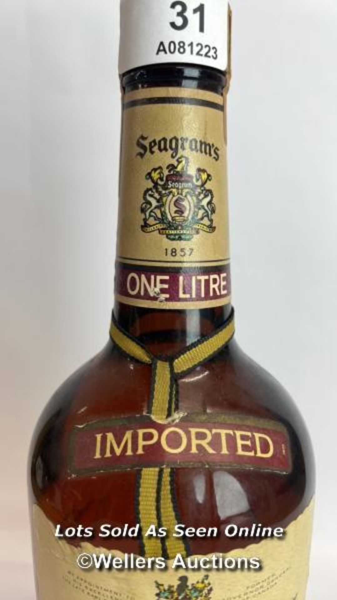 Seagrams V.O. Canadian Whisky, Aged 6 Years, Bottled in 1982, 1L, 43% vol / Please see images for - Image 5 of 12