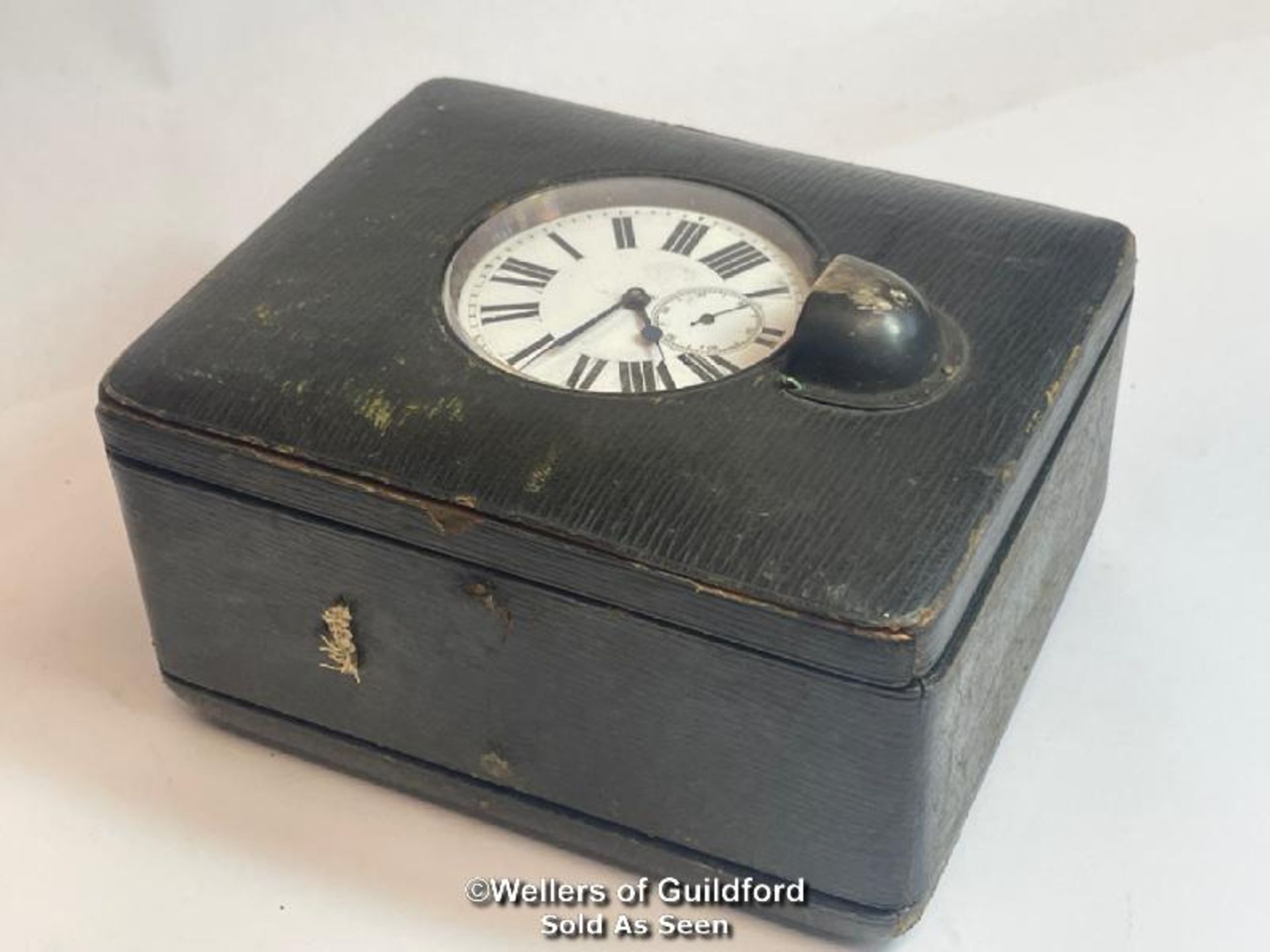 Argentan Goliath pocket watch in shagreen traveling /display case. Top winding mechanism, nickle - Image 7 of 7