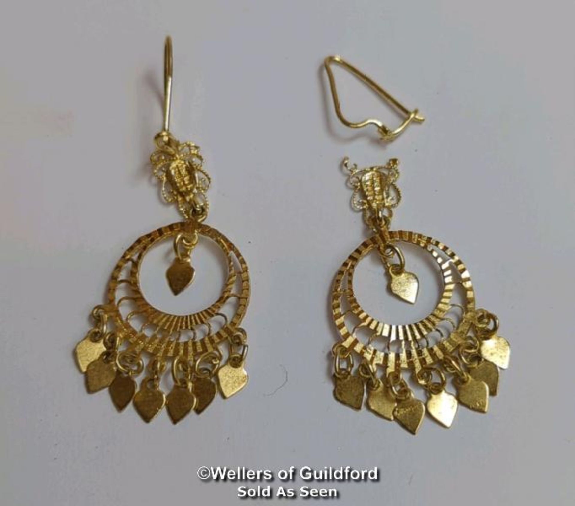 A pair of pendant earrings, one broken, not hallmarked, stamp on reverse possibly reading Turkey. - Image 4 of 4