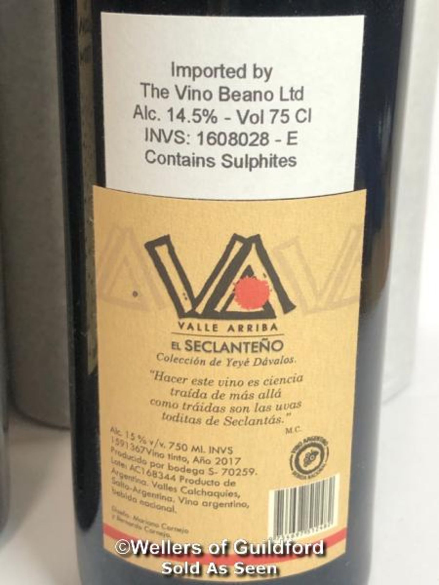 SIX BOTTLES OF 2017 "EL SECLANTENO" TANNAT DE ALTURA 2200M, VALLE ARRIBA, 75CL, 14.5% VOL / THIS LOT - Image 3 of 3