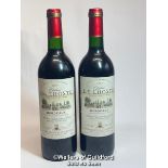 Two bottles of Chateau De Lhoste 2005 Bordeaux, 750ml, 13% Vol / Please see images for fill level