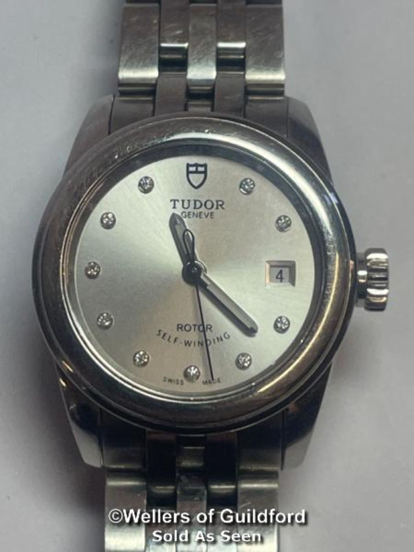 Tudor Geneve stainless steel wristwatch model M15000, 2.5cm dial with ten round brilliant cut - Image 2 of 12