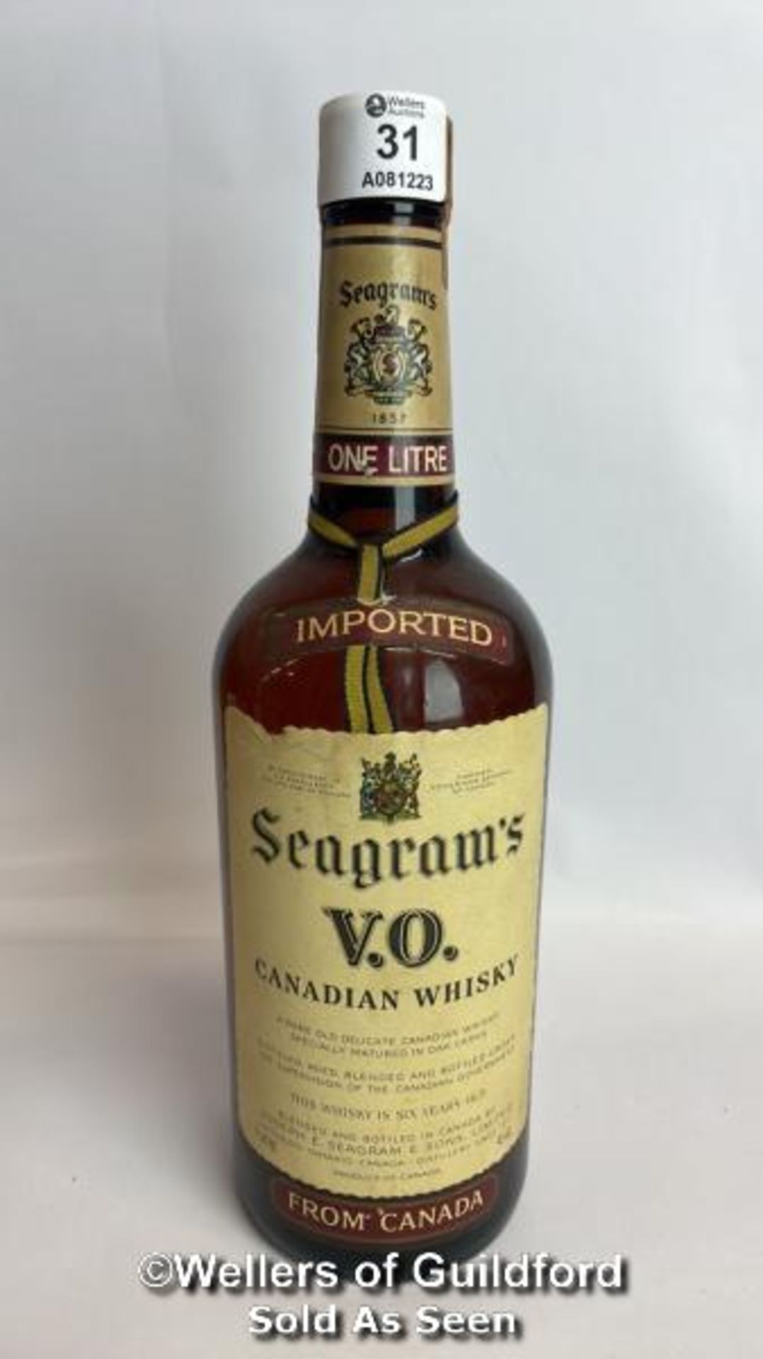 Seagrams V.O. Canadian Whisky, Aged 6 Years, Bottled in 1982, 1L, 43% vol / Please see images for - Image 2 of 12