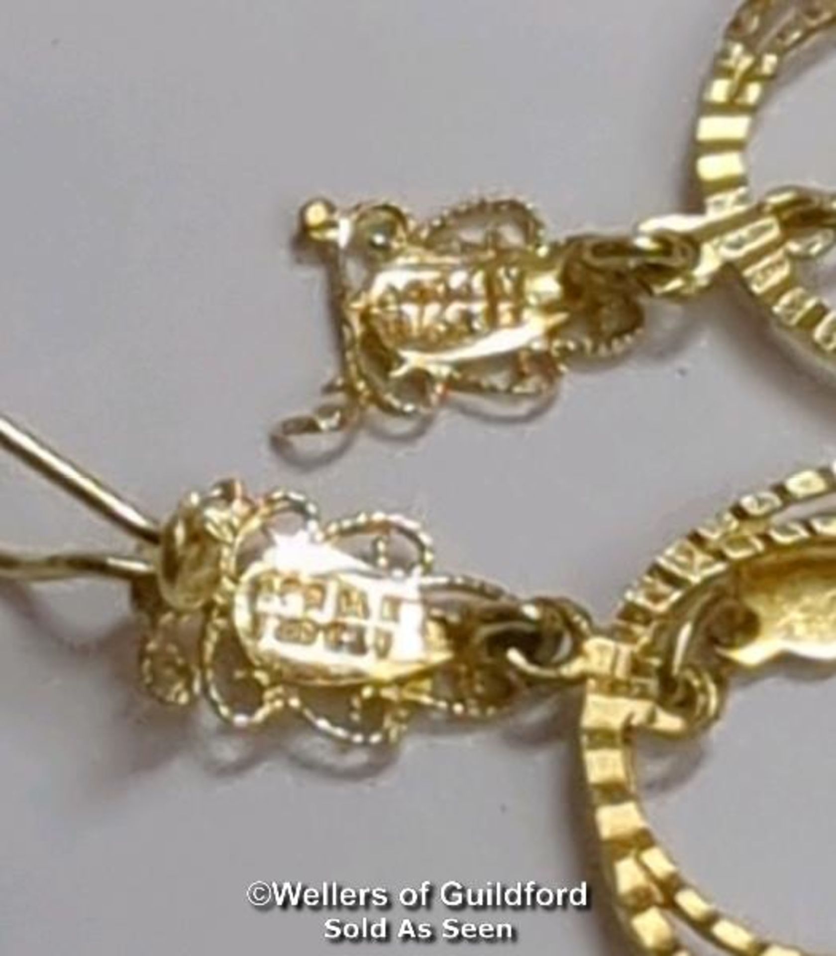 A pair of pendant earrings, one broken, not hallmarked, stamp on reverse possibly reading Turkey. - Image 3 of 4