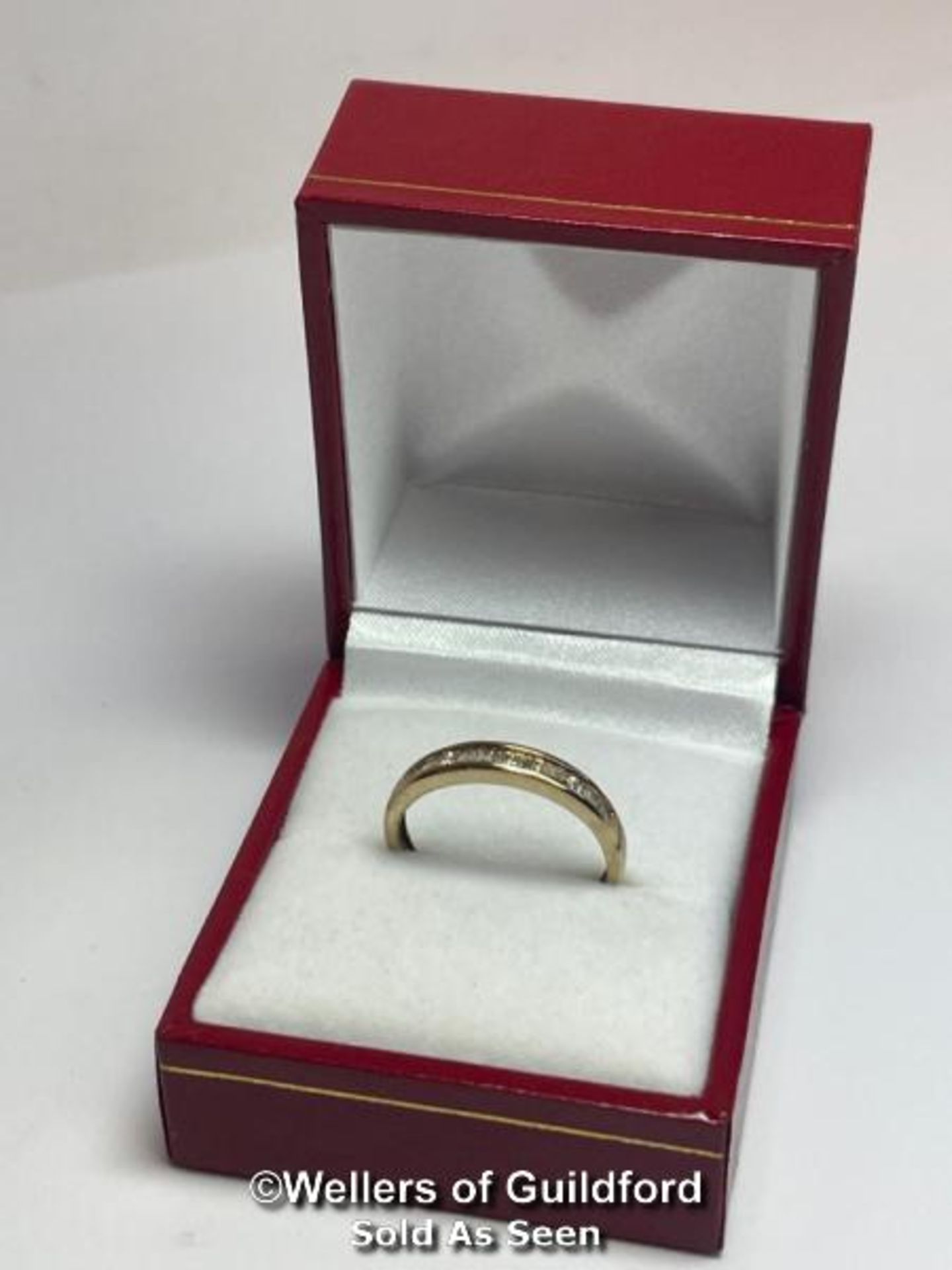 Diamond eternity half set band ring in hallmarked 9ct gold with baguette, taper baquette and - Image 5 of 5