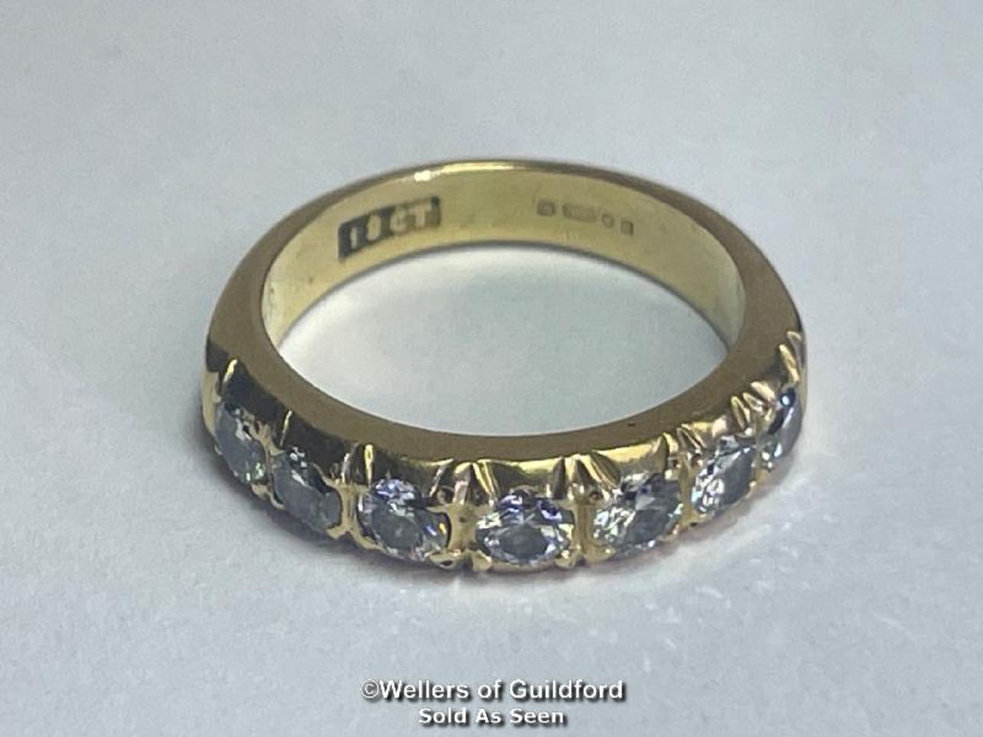 Diamond eternity half band ring in 18ct gold. Seven round cut brilliant diamonds estimated total - Image 2 of 6
