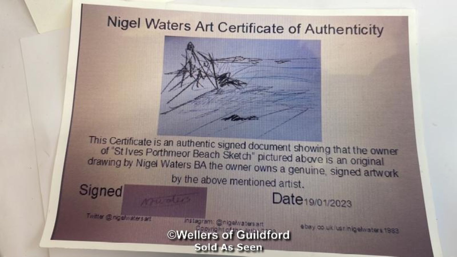 Nigel Waters (British) Abstract sketch "St Ives Portmeor Beach" 30 x 21cm, signed with photocopy COA - Image 4 of 4