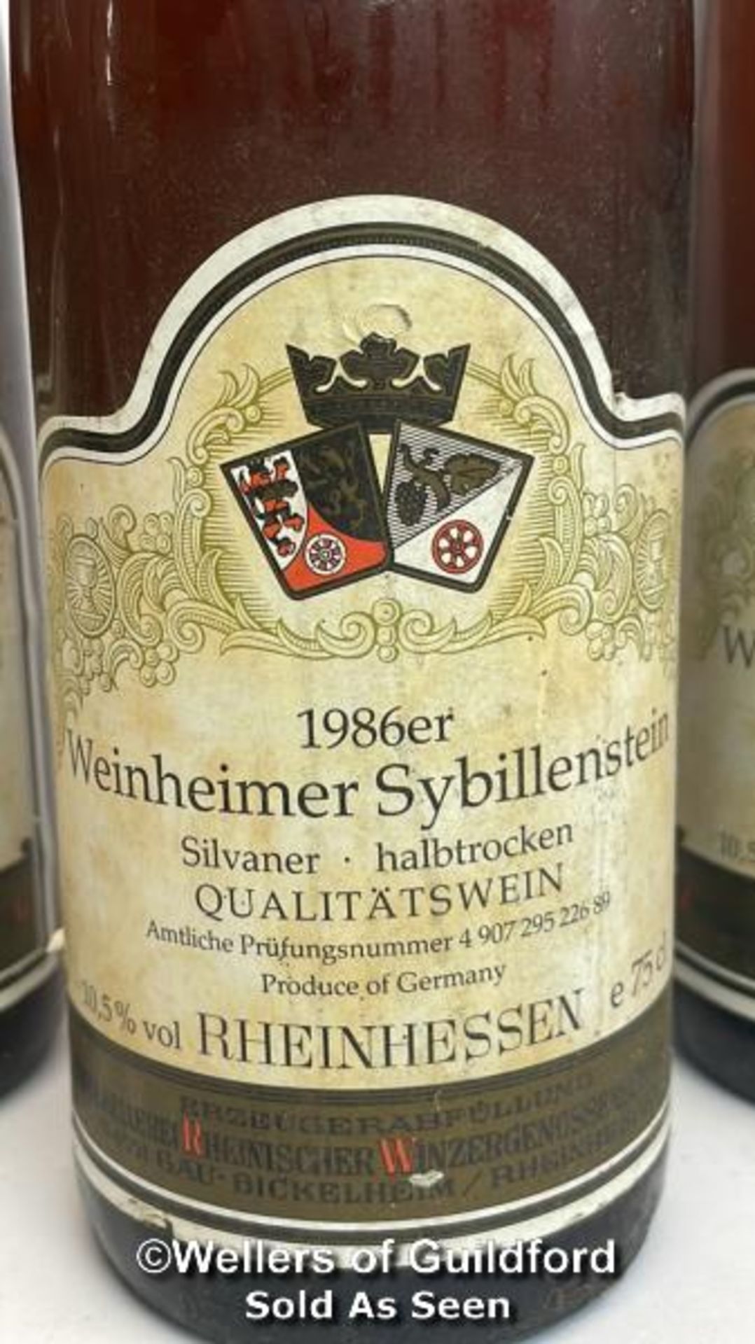 Three bottles of 1986 Weinheimer Sybillenstein, 75cl, 10.5% vol / Please see images for fill level - Image 2 of 4