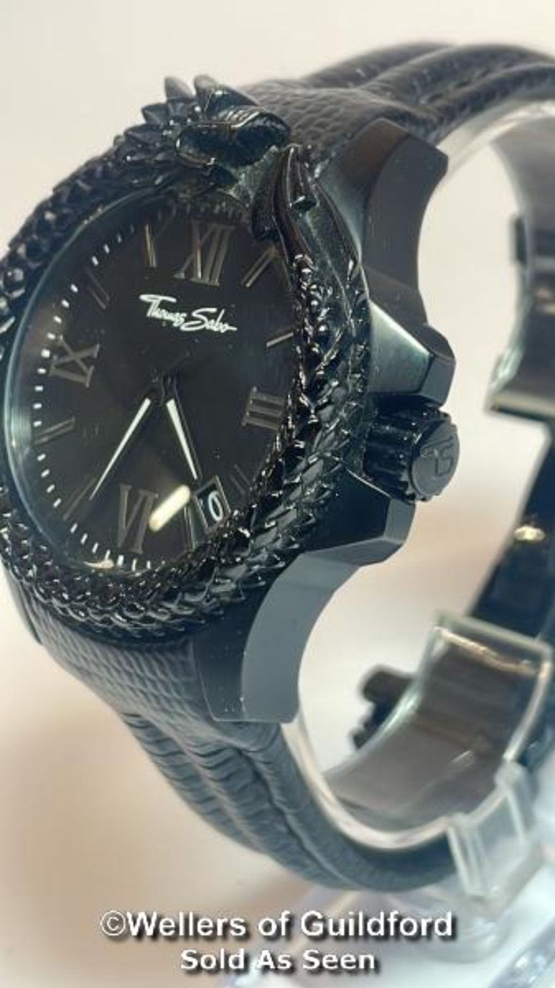 Thomas Sabo matt black stainless-steel wristwatch with dragon motif no. WA0230, with box, 4.4cm - Image 4 of 14