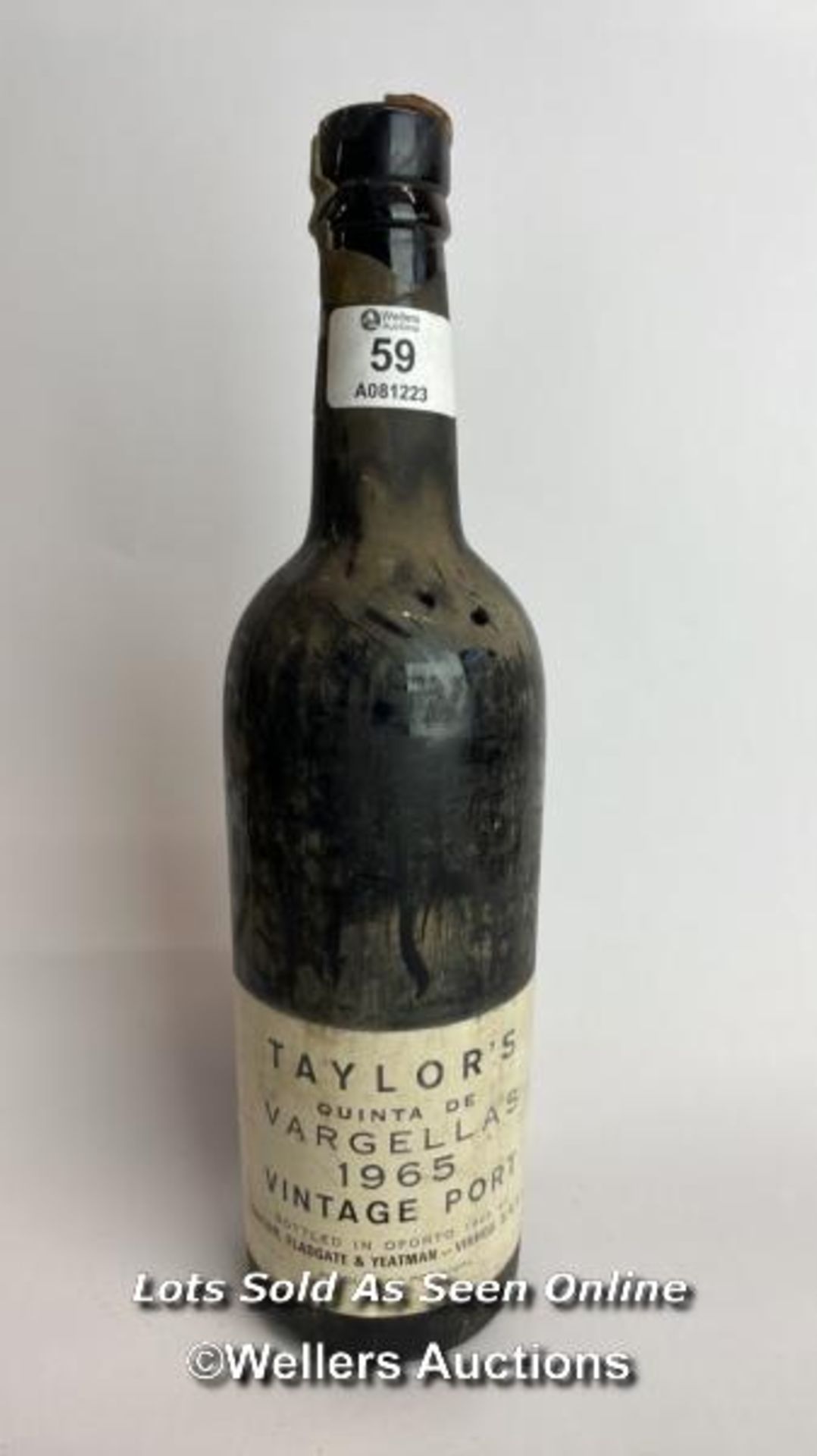 Taylor's Quinta De Vargellas 1965 Vintage port, Minor damage to cap / Please see images for fill