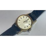 Vintage omega gold plated cocktail wristwatch with leather strap, 1.5cm diameter