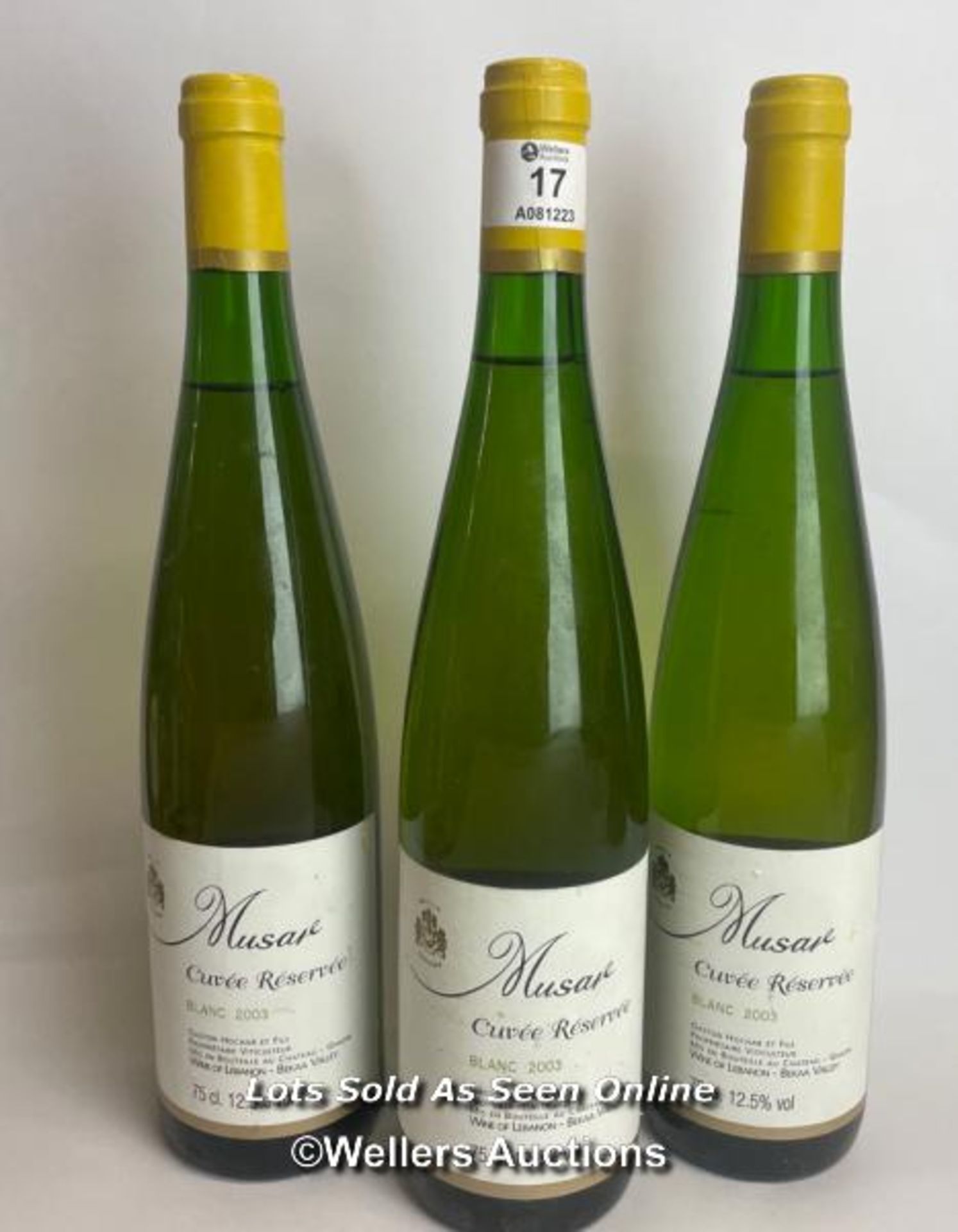 Three bottles of 2003 Musar Cuvee Reserve Blanc, Wine of Lebanon (Bekaa Valley), 75cl, 12.5% vol /