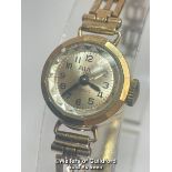 1960's gold cocktail watch by Avia, on flexible link bracelet hallmarked Birmingham 1967. weight