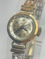 1960's gold cocktail watch by Avia, on flexible link bracelet hallmarked Birmingham 1967. weight