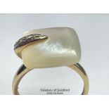 Mother of pearl and diamond ring in hallmarked 9ct gold by QVC. Ring size P, dimensions of stone