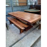 LARGE PINE KITCHEN TABLE 2 BENCHES