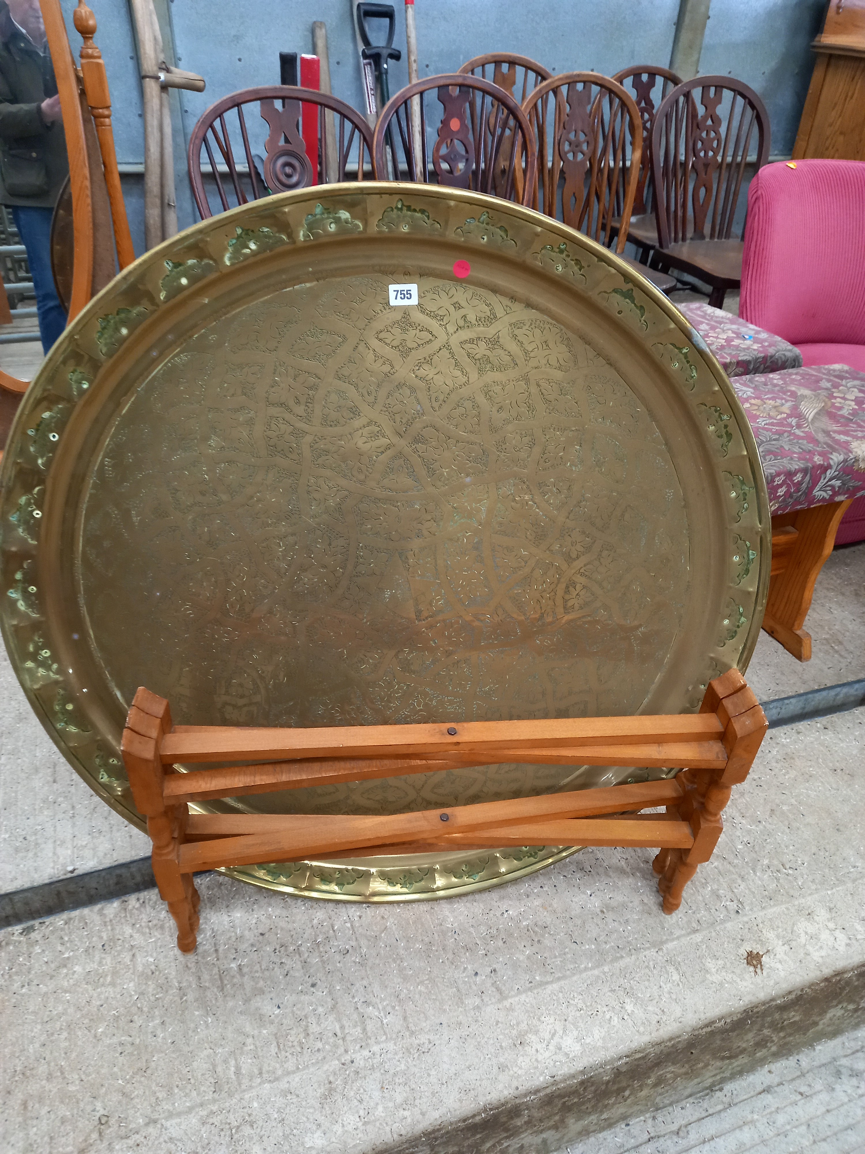 LARGE ISLAMIC BRASS TABLE ON STAND