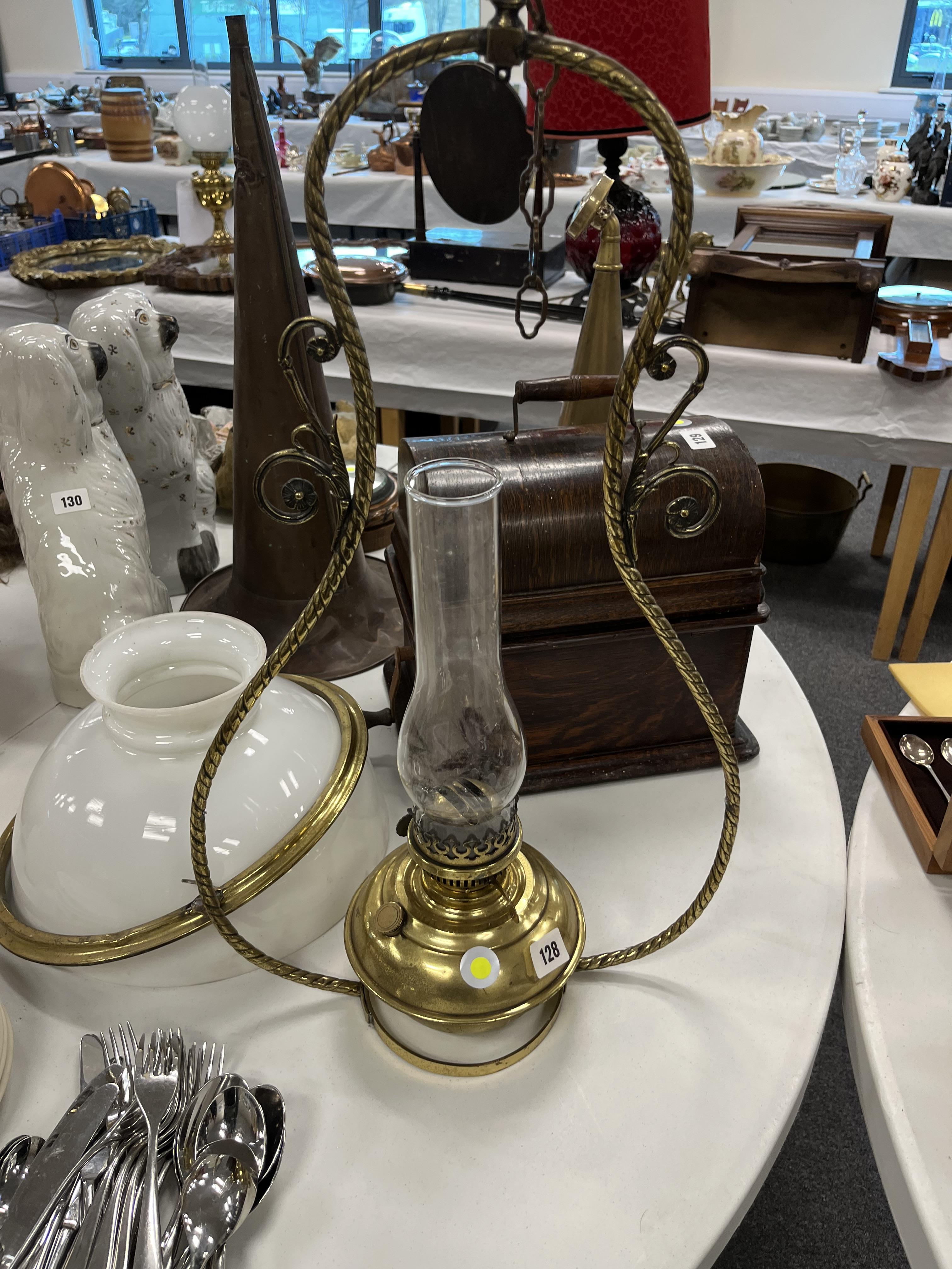 HANGING GLASS & BRASS OIL LAMP