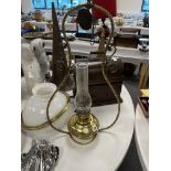 HANGING GLASS & BRASS OIL LAMP