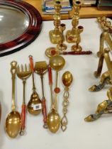 COLLECTION OF BRASS SPOONS, CANDLE STICK