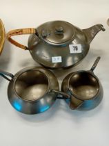 UNITY PEWTER, TEA POT, MILK & SUGER