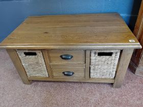 MODERN OAK TABLE 2 DRAWERS & BASKETS