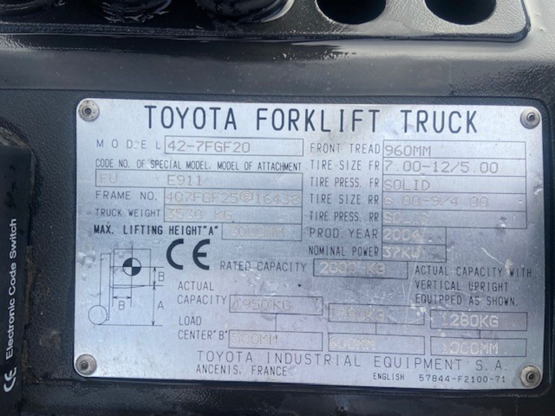 TOYOTA 42-7FGF20 GAS FORK LIFT TRUC - Image 7 of 9