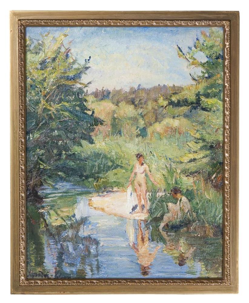 SCHRADER-VELGEN, Carl Hans (1876 Hannover - 1945 Hannover). Badende am Teich. - Image 2 of 4