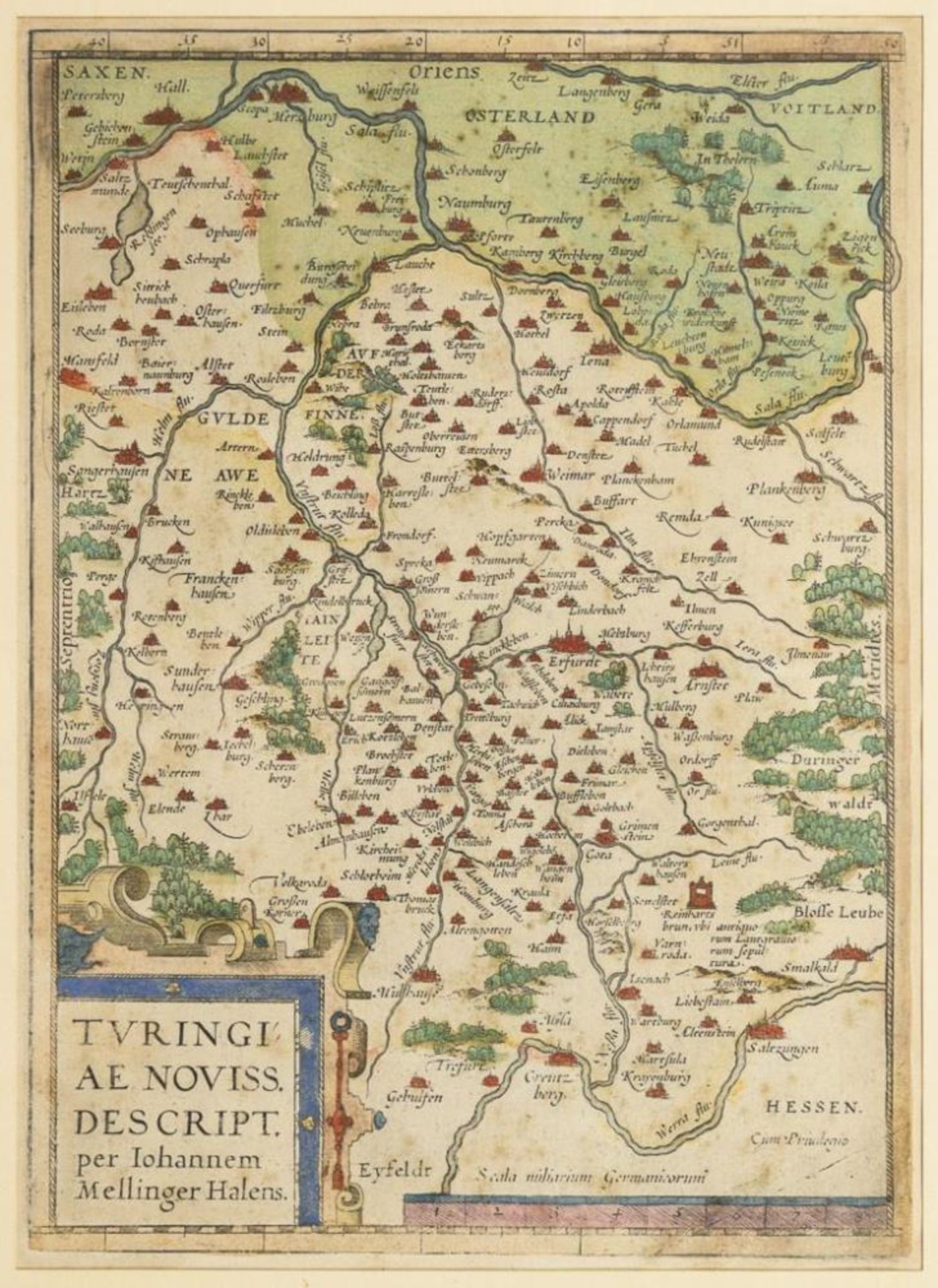 MELLINGER, Johannes (1538 Halle - 1603 Celle). Landkarte von Thüringen.