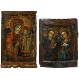 Zwei Ikonen mit Maria und dem Jesusknaben sowie zwei Heiligen.