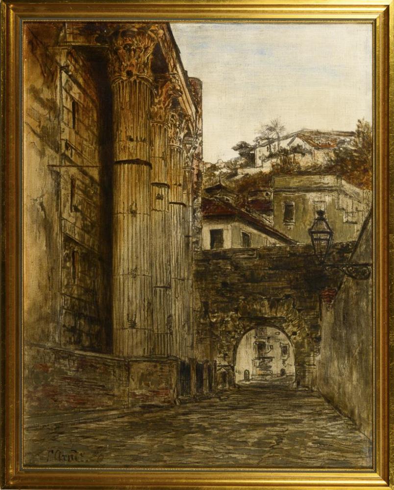 ARNDT, Franz Gustav (1842 Lobsens/Posen - 1905 Dresden-Blasewitz). Römische Tempelruine. - Image 2 of 3