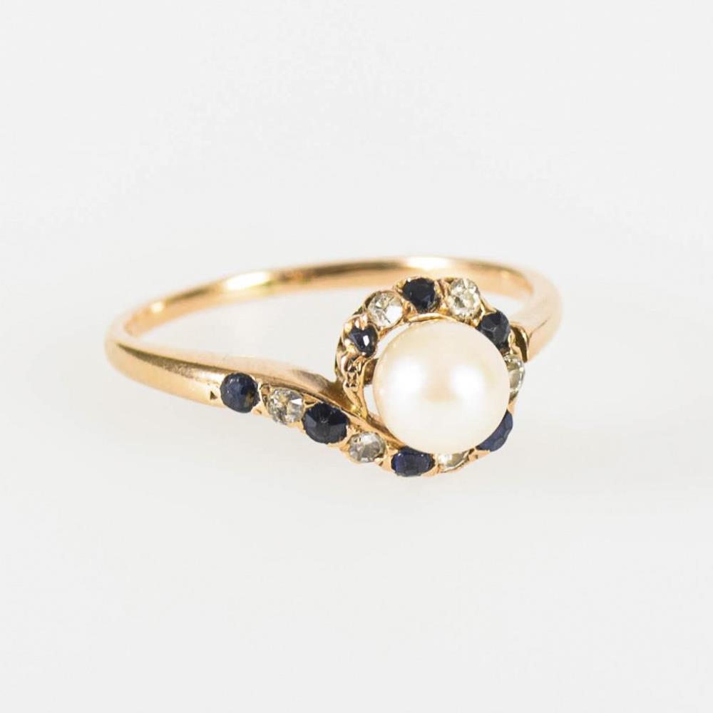 Ring mit Zuchtperle, Saphiren und Diamanten. - Image 2 of 2