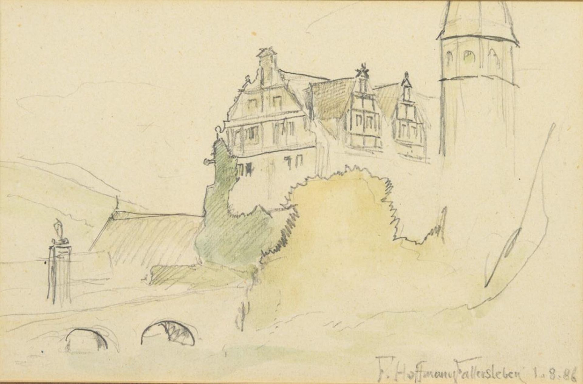 HOFFMANN-FALLERSLEBEN, Franz (1855 Weimar- 1927 Berlin). 3 Studien mit Landschaften und Häusern. - Bild 4 aus 4
