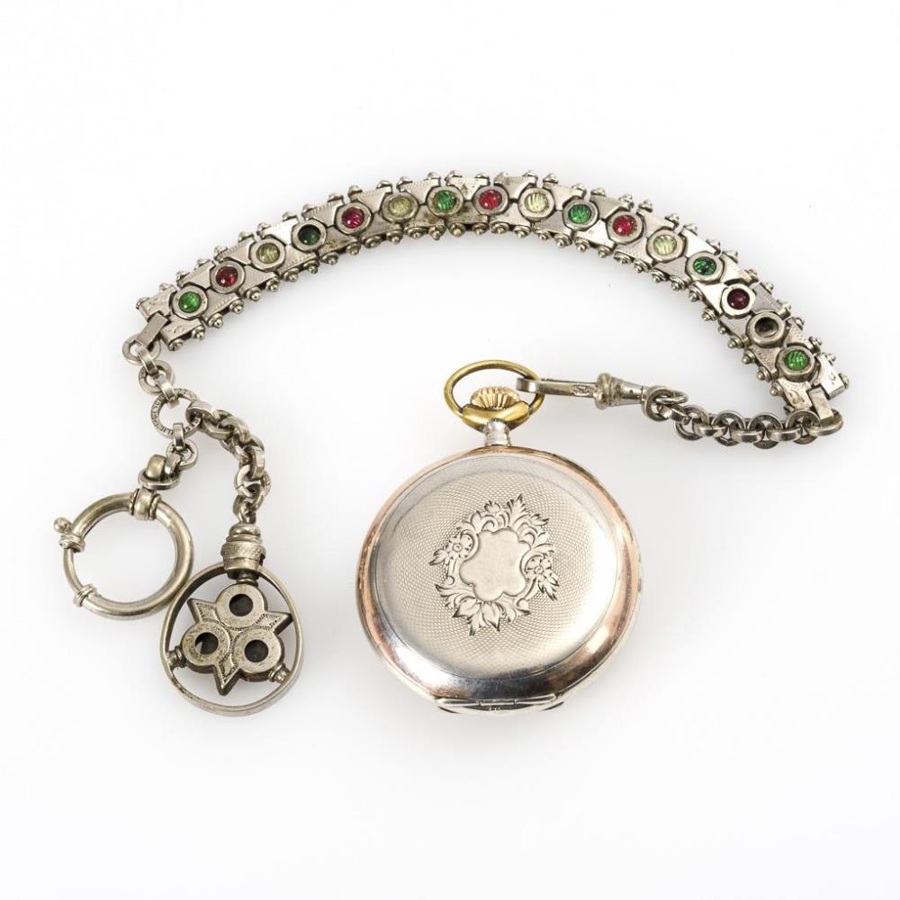 Silberne Taschenuhr mit Uhrenkette "C. Retzlaff, Ostrowo".. OMEGA. - Image 2 of 3
