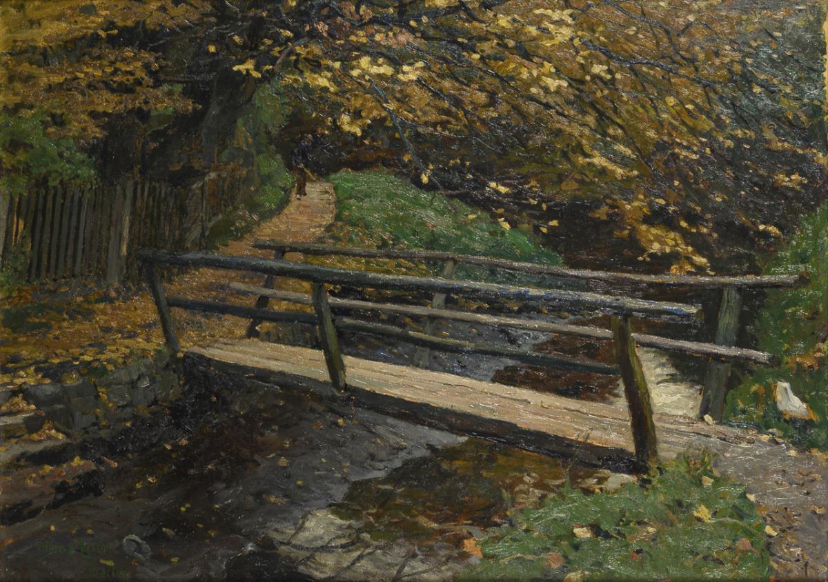 LICHT, Hans (1876 Berlin - 1935 ebd.). Bachlandschaft mit Brücke.